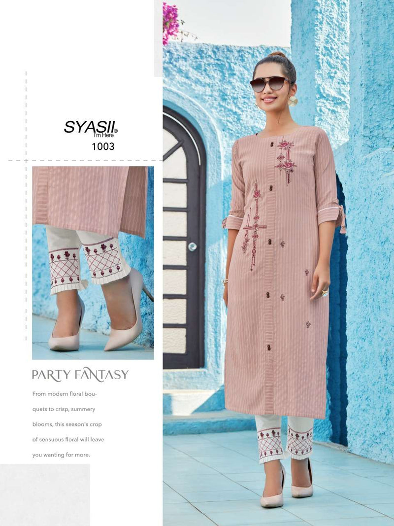 Syasii Designer Fashion Glamour Viscose Rayon Stripe With Embroidery Work Designer Kurti