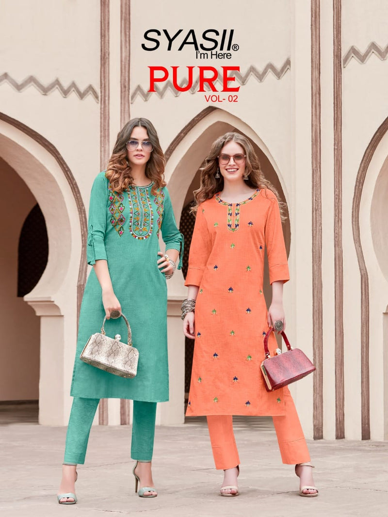 Syasii Designer Fashion Pure Vol 2 Cotton Slub With Embroidery Work Regular Wear Fancy Kurtis