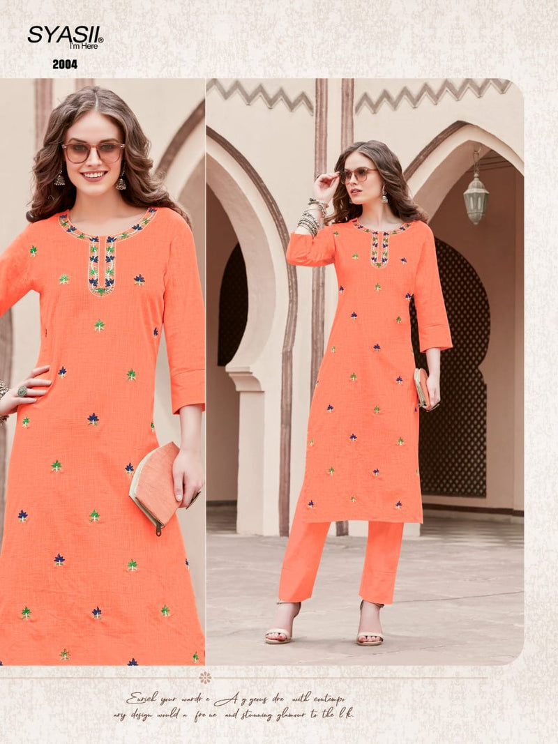 Syasii Designer Fashion Pure Vol 2 Cotton Slub With Embroidery Work Regular Wear Fancy Kurtis