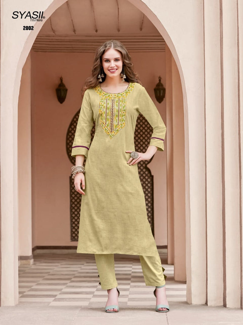 Syasii Designer Fashion Pure Vol 2 Cotton Slub With Embroidery Work Regular Wear Fancy Kurtis