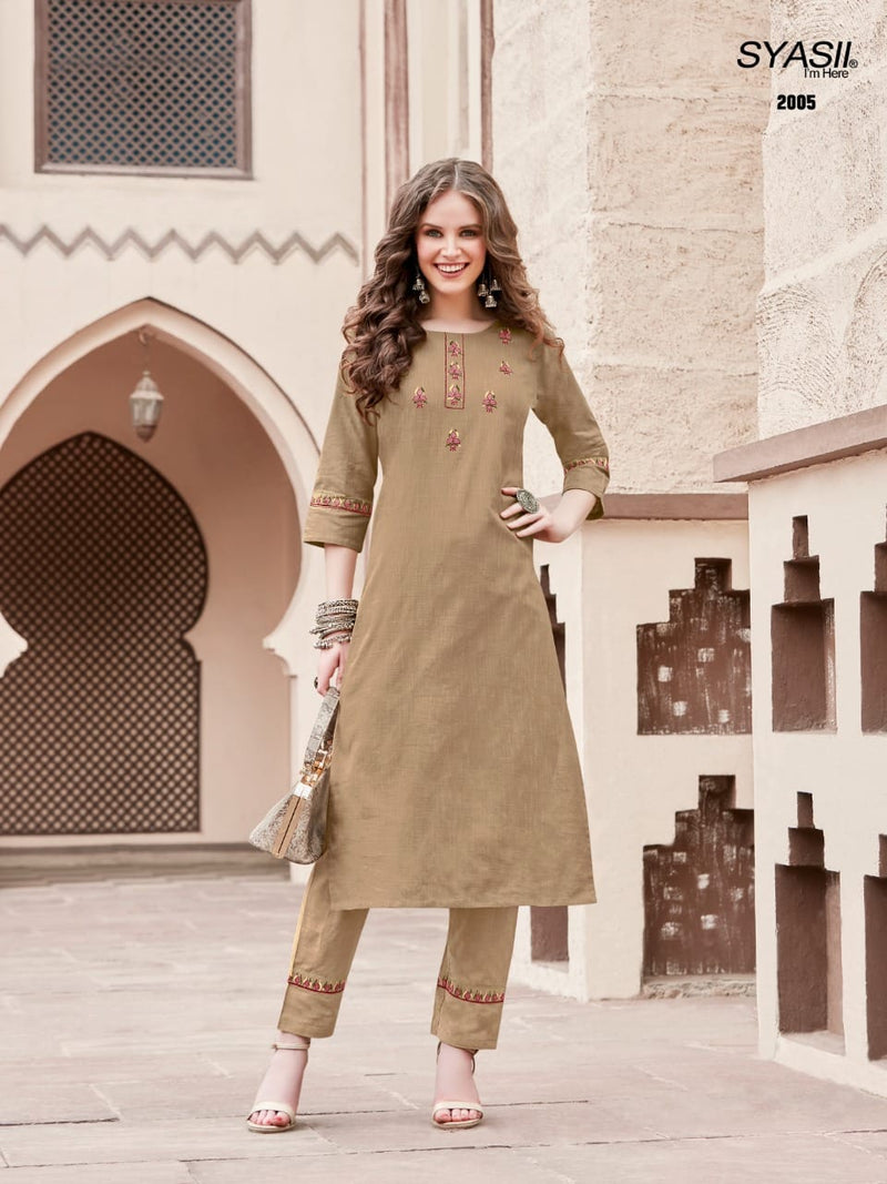 Syasii Designer Fashion Pure Vol 2 Cotton Slub With Embroidery Work Regular Wear Fancy Kurtis