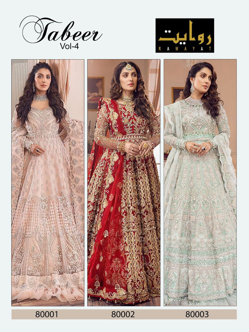 Rawayat Fashion Tabeer Vol 4 Butterfly Net Designer Wedding Wear Gown Style Heavy  Embroidered Salwar Kameez