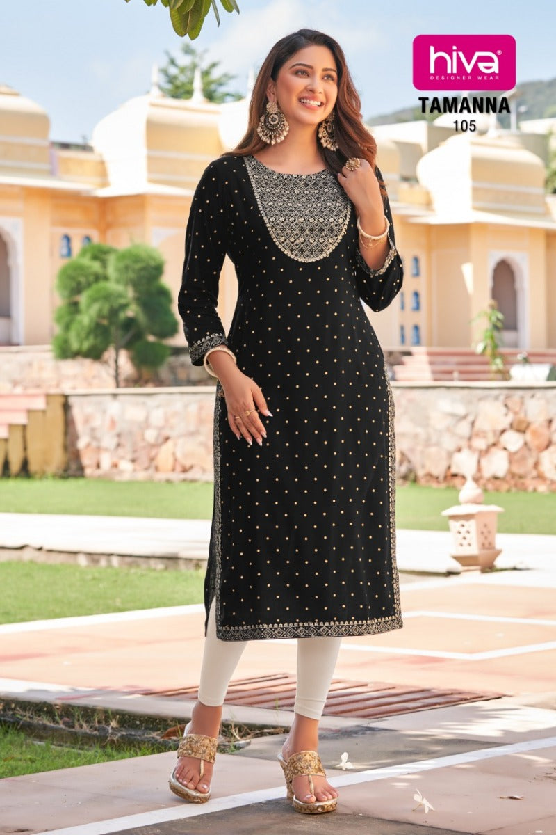 Hiva Designer Tamanna Launched Rayon Printed Stylish Party Wear Kurtis