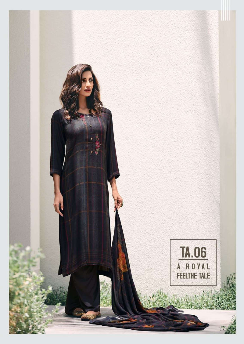 Varsha Tartan Pashmina Fancy Printed embroidery Work Stylish Designer Casual Wear Look Salwar Kameez