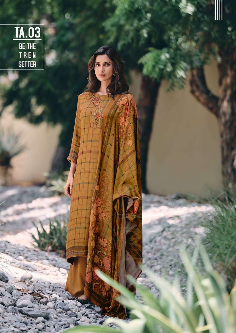 Varsha Tartan Pashmina Fancy Printed embroidery Work Stylish Designer Casual Wear Look Salwar Kameez