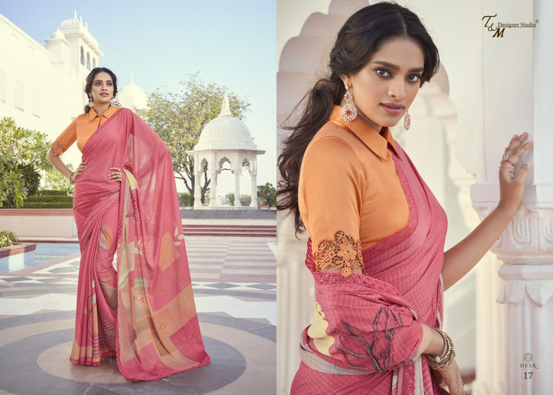 T And M Designer Launch By Meera Fancy Embroidery Work Exclusive Designer Casual Wear Saree
