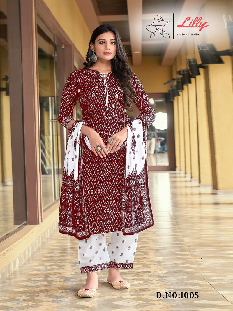 Lilly Style Of India The Kashmir Files Cotton Slub Party Wear Kurtis With Bottom & Dupatta