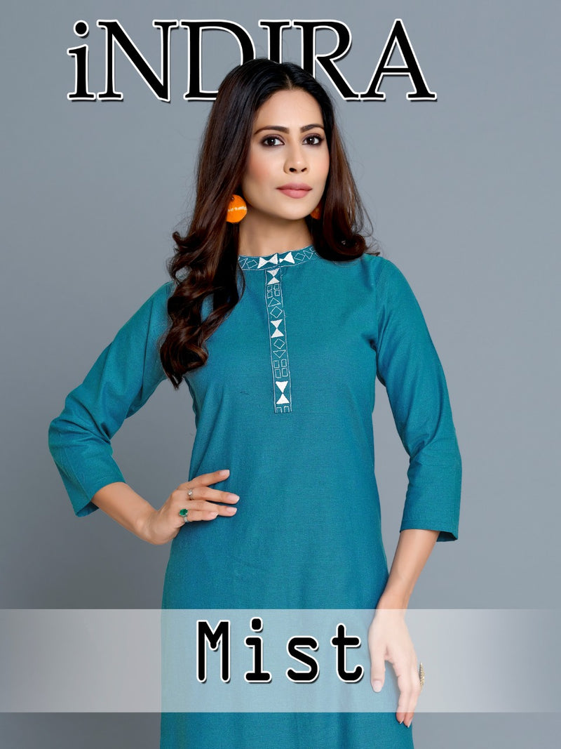 Indira Mist Fabric With Fancy Work Kurti In Cotton