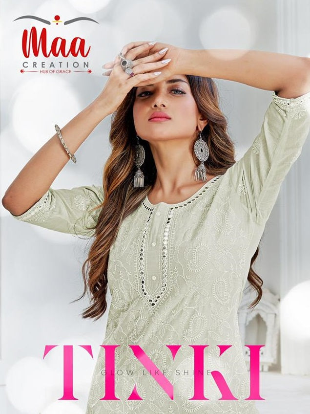 Maa Creation Tinki Mal Cotton Fancy Casual Work Kurtis With Embroidery Work