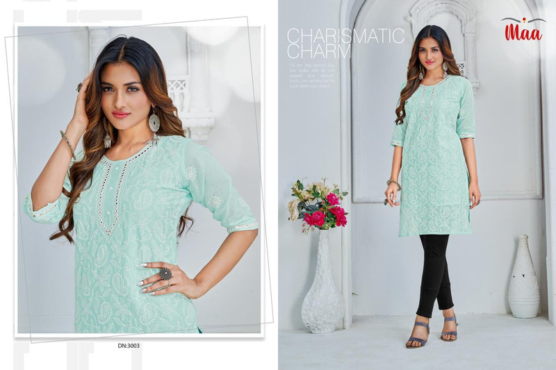 Maa Creation Tinki Mal Cotton Fancy Casual Work Kurtis With Embroidery Work