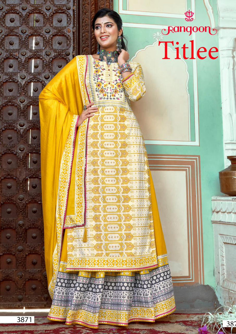 Rangoon Titlee Rayon Printed Khatli Hand Work Fancy Designer Partywear Kurti