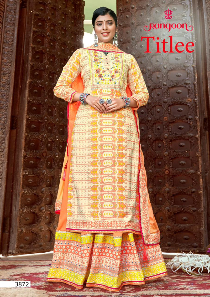 Rangoon Titlee Rayon Printed Khatli Hand Work Fancy Designer Partywear Kurti