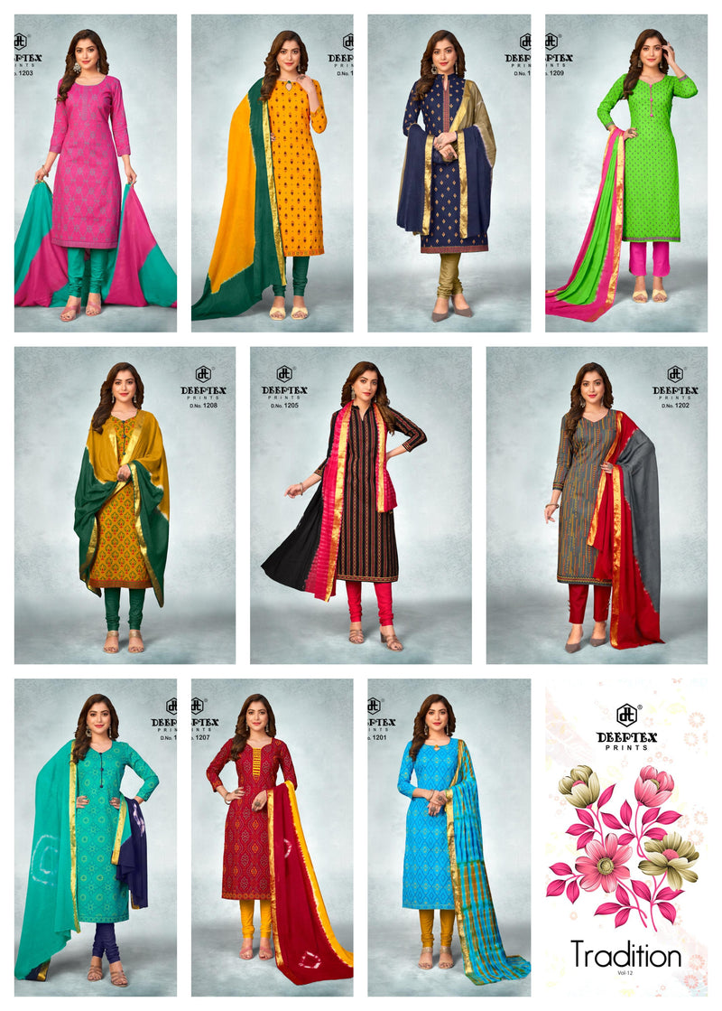 Deeptex Prints Tradition Vol 12 Cotton Printed Festive Wear Salwar Suits