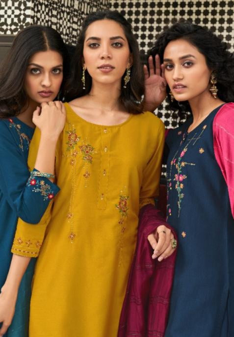 Lt Nitya Trinetra Fancy Festive Wear Stylish Fancy Kurtis With Set Of Bottom & Dupatta