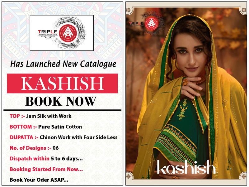 Triple Aaa Kashish Fabric With Fancy Work Salwar Suit In Jam Silk