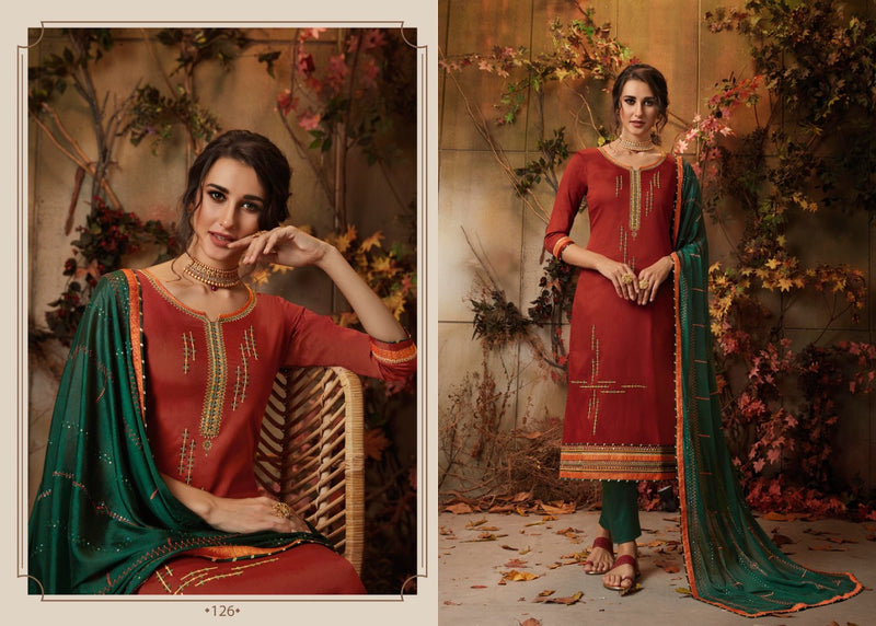 Triple Aaa Kashish Fabric With Fancy Work Salwar Suit In Jam Silk