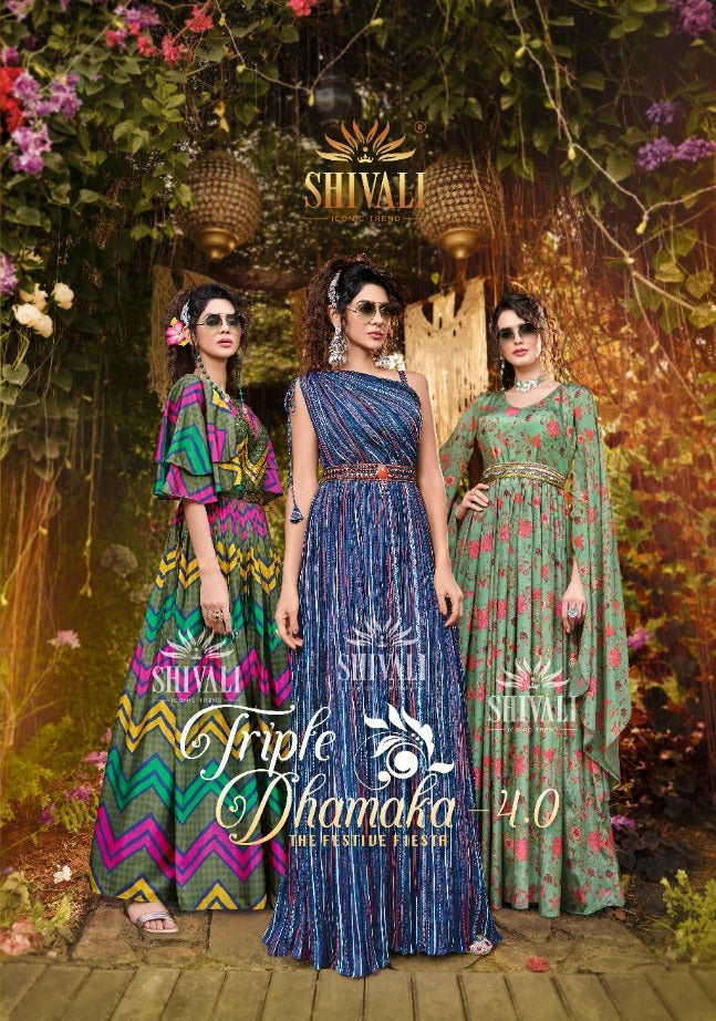 Shivali Triple Dhamaka 4.0 Fancy With Printed Work Stylish Designer Party Wear Fancy kurti