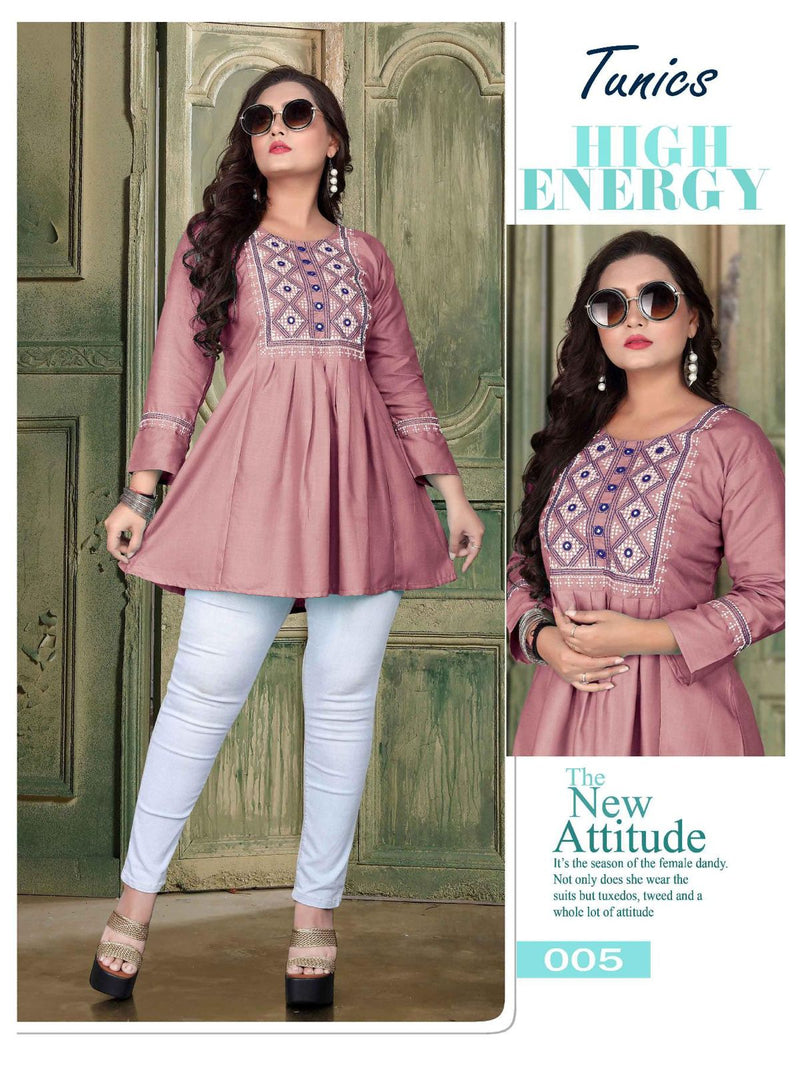 Aagya Tunics Vol 2 Rayon Slub Fancy Embroidered Short Kurtis