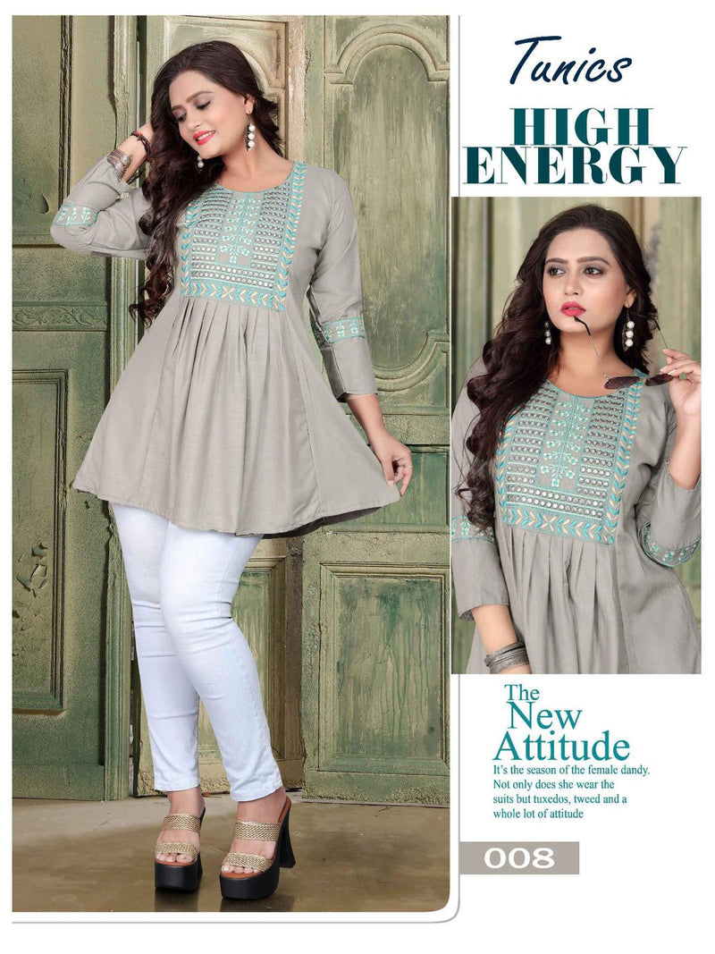 Aagya Tunics Vol 2 Rayon Slub Fancy Embroidered Short Kurtis