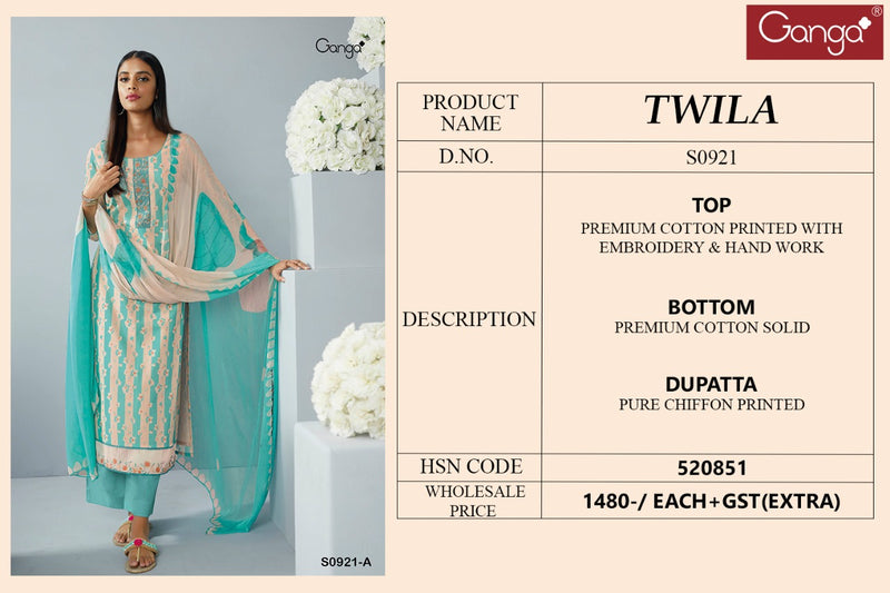 Ganga Twila Cotton Printed Festive Wear Salwar Suits With Embroidery Work