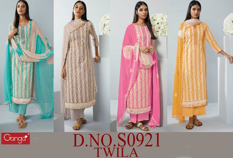 Ganga Twila Cotton Printed Festive Wear Salwar Suits With Embroidery Work