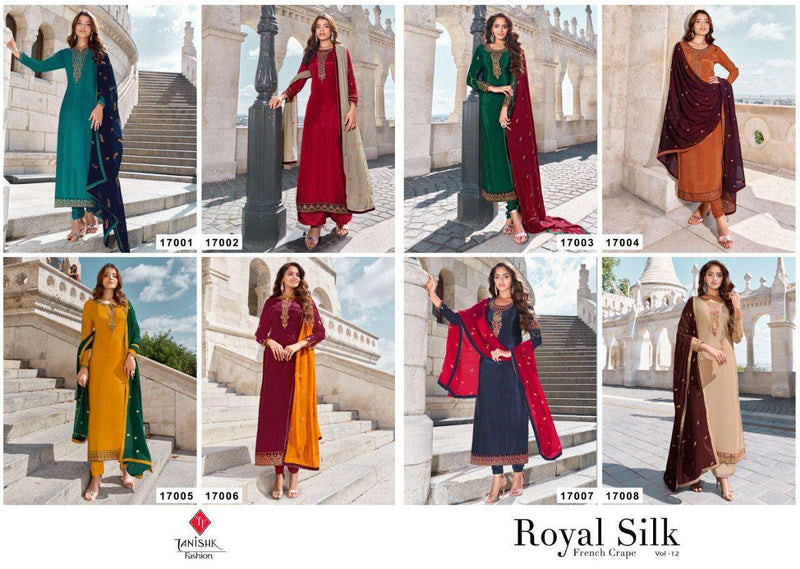 Tanishk Fashion Royal Silk Vol 12 Pure French Crepe Embroidery Work Salwar Kameez