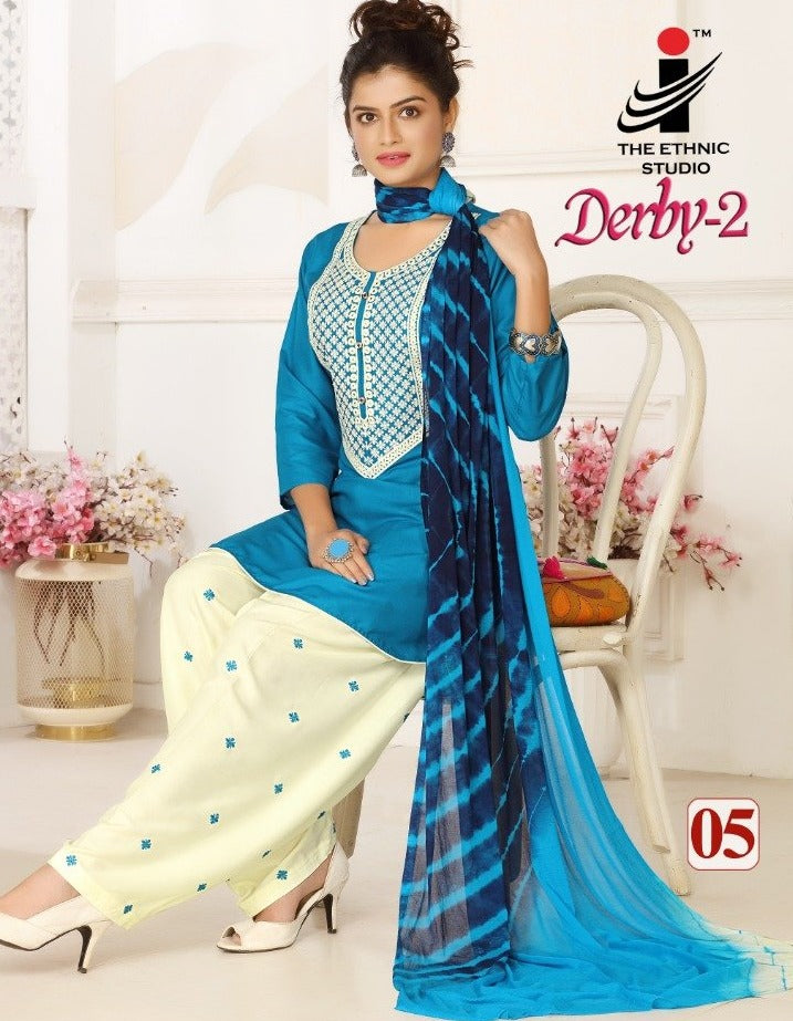 The Ethnic Studio Derby Vol 2 Rayon With Fancy Neck Work Regular Wear Salwar Suit
