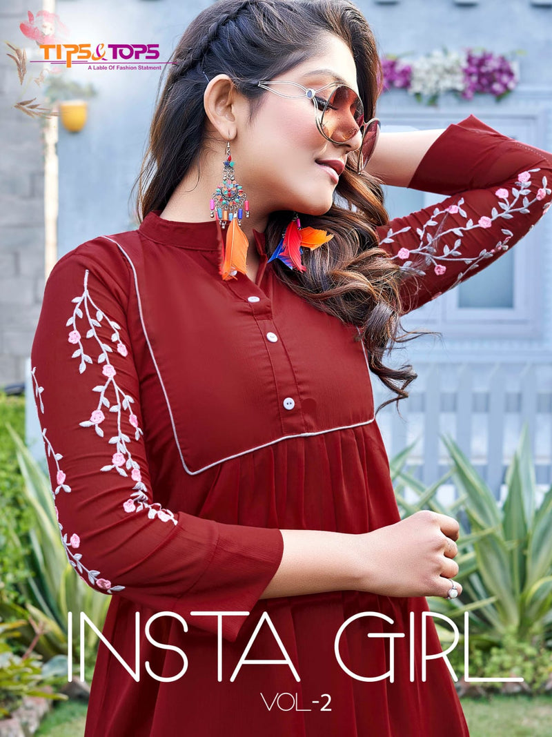 Tips And Tops Insta Girl Vol 2 Heavy Georgette Embroidered Short Kurti