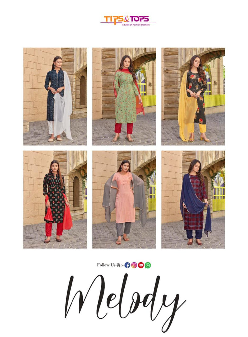 Tips And Tops Launch Melody Vol 1 Rayon Print Exclusive Printed Long Regular Wear Fancy Kurtis