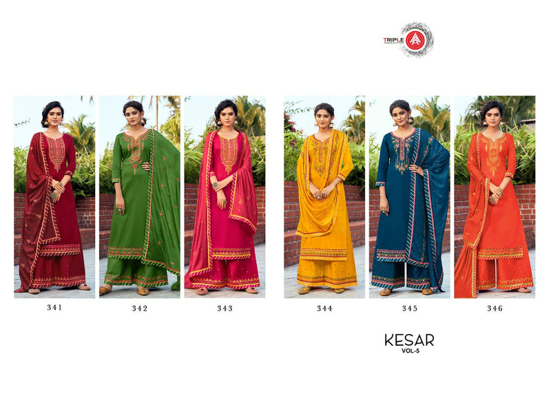 Triple Aaa Kesar Vol 5 Jam Silk Embroidery Work Salwar Kameez