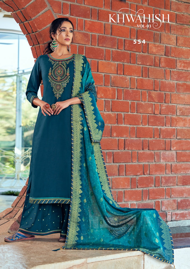 Triple Aaa Khwahish Vol 3 Parampara Silk With Khatli Work Designer Wear Salwar Suits