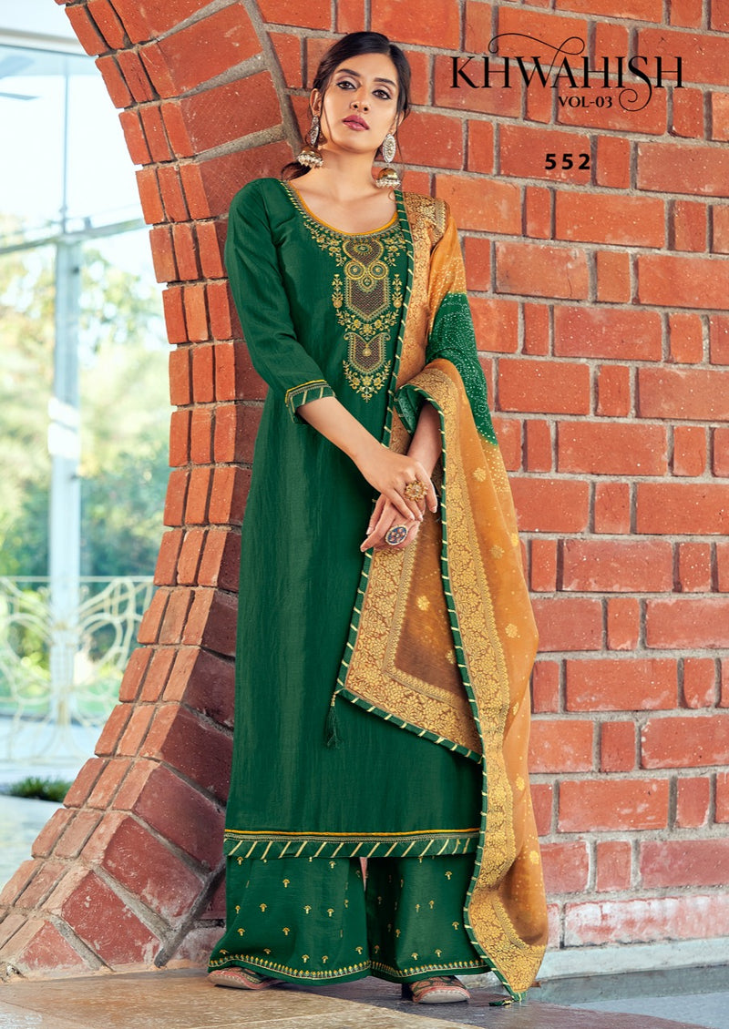 Triple Aaa Khwahish Vol 3 Parampara Silk With Khatli Work Designer Wear Salwar Suits