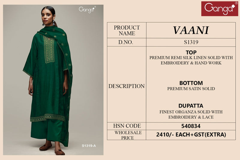 Ganga Vaani 1319 Silk With Fancy Work Stylish Designer Festive Wear Casual Look Salwar Kameez