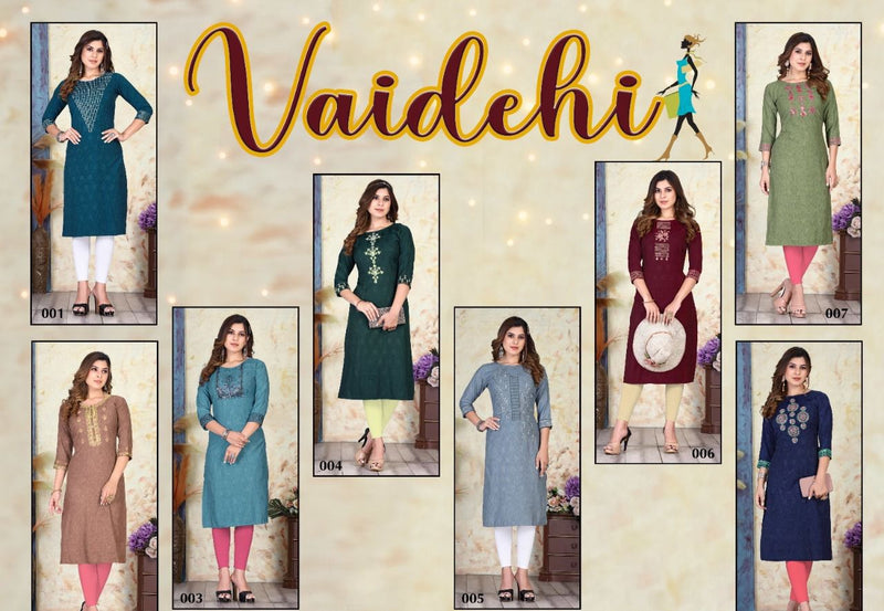 MF Vaidehi Vol 1 Rayon Embroidered Fancy Festive Wear Kurtis
