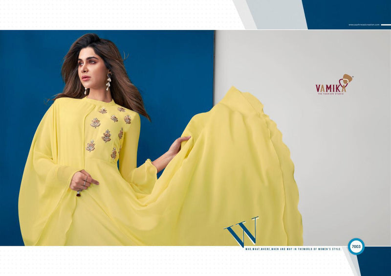 Vamika Glamore Shine Fabric Long Gown Style Kurti In Georgette
