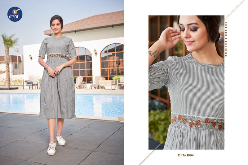 Vitara Fashion Vanila Pure Cotton With Fancy Work Stylish Designer Attractive Look Kurti