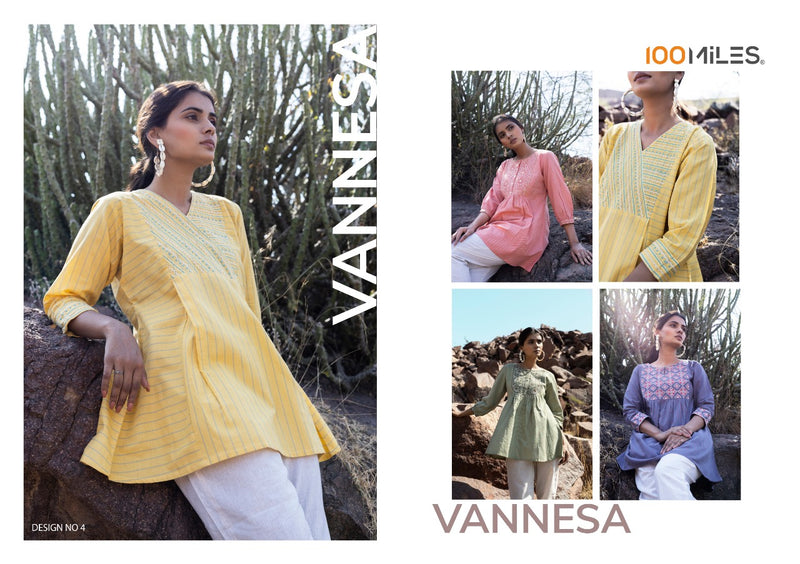 100 Miles Vannesa Pure Cotton With Fancy Work Stylish Designer Party Wear Short Kurti