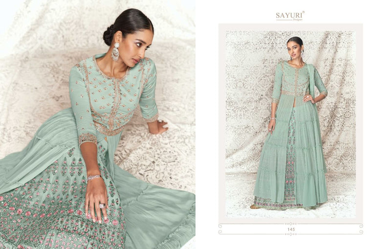 Sayuri Designer Varima Real Georgette Designer Wedding Wear Kurtis With Skirt & Dupatta