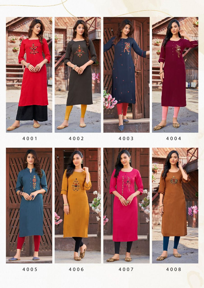 Parra Studio Vesture Vol 4 Rayon With Khatli Work Designer Party Wear Kurtis