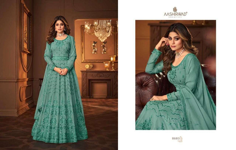 Aashirwad Creation Vintage Georgette Designer Heavy Embroidered Anarkali Style Wedding Wear Salwar Suits