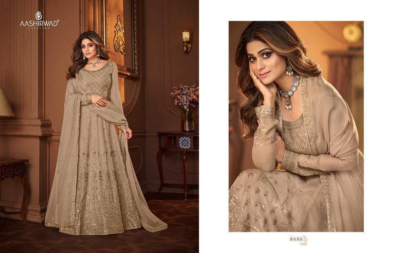 Aashirwad Creation Vintage Georgette Designer Heavy Embroidered Anarkali Style Wedding Wear Salwar Suits