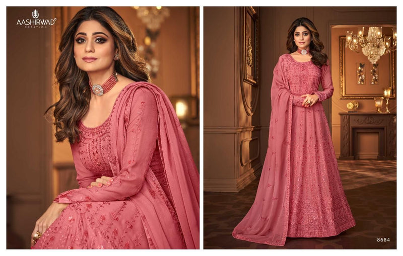 Aashirwad Creation Vintage Georgette Designer Heavy Embroidered Anarkali Style Wedding Wear Salwar Suits