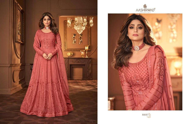 Aashirwad Creation Vintage Georgette Designer Heavy Embroidered Anarkali Style Wedding Wear Salwar Suits