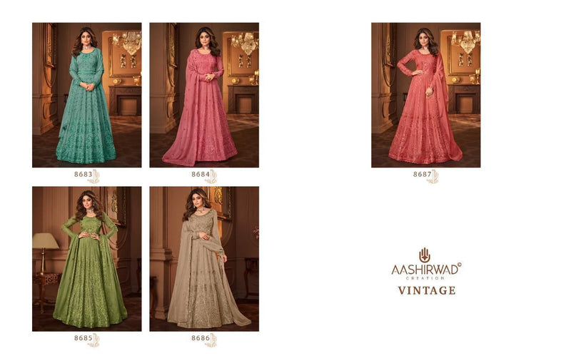 Aashirwad Creation Vintage Georgette Designer Heavy Embroidered Anarkali Style Wedding Wear Salwar Suits