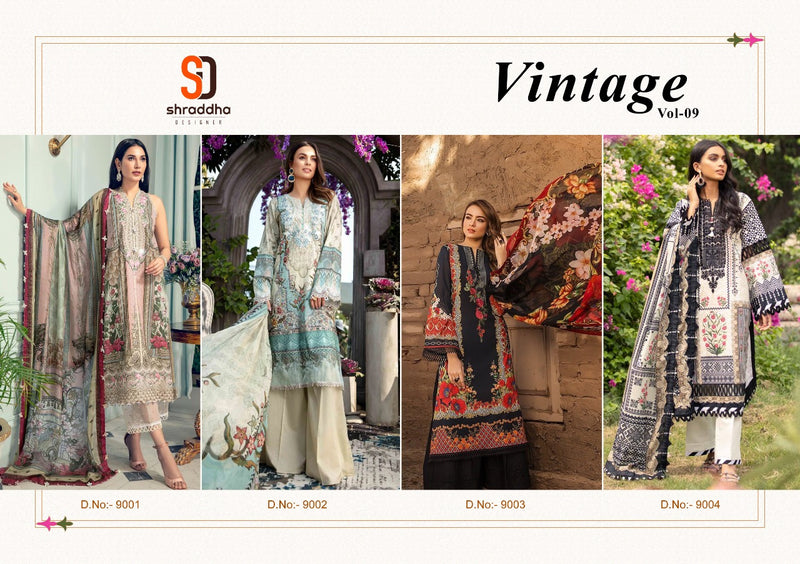 Sharaddha Designer Vintage Vol 9 Lawn Cotton With Heavy Embroidery Work Stylish Designer Fancy Salwar Kameez