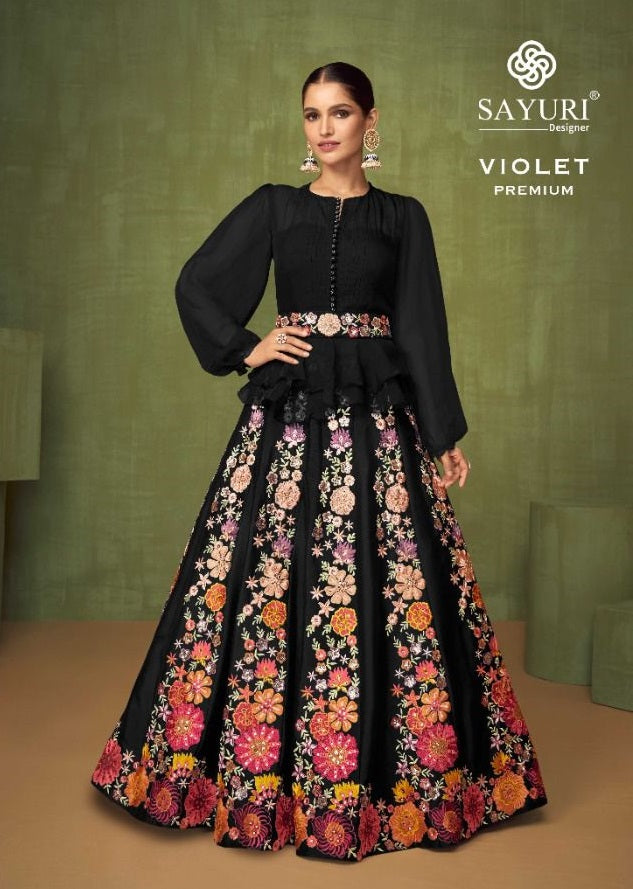 Sayuri Violet Premium Georgette Witth Heavy Embroidery Work Stylish Designer Festive Wear Fancy Kurti
