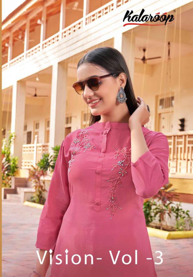 Kalaroop Kajree Fashion Vision Vol 3 Silk Fancy Party Wear Kurtis With Khatli Work