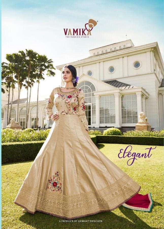 Vamika Elegant Pure Ding Dong Silk With Heavy Embroidery Work Gown Collection