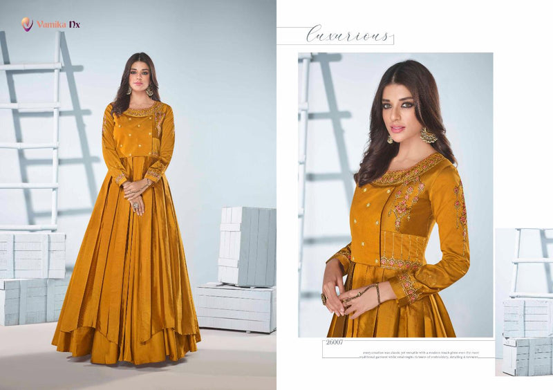 Vamika Fashion Launch Saanvi Vol 2 Soft Tapeta Silk With Heavy Embroidery Work Long Gown type Kurtis