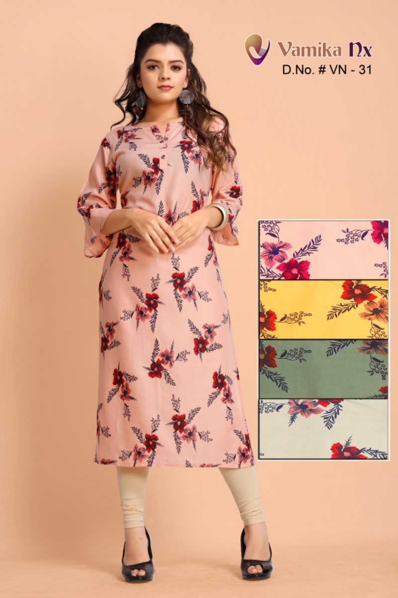 Vamika Nx Presents By Four Colours Rayon Exclusive Readymade Fancy Regular Wear Kurtis